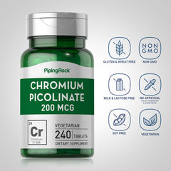 Piping Rock Chromium Picolinate 200 mcg label closeup, therapeutic grade mineral