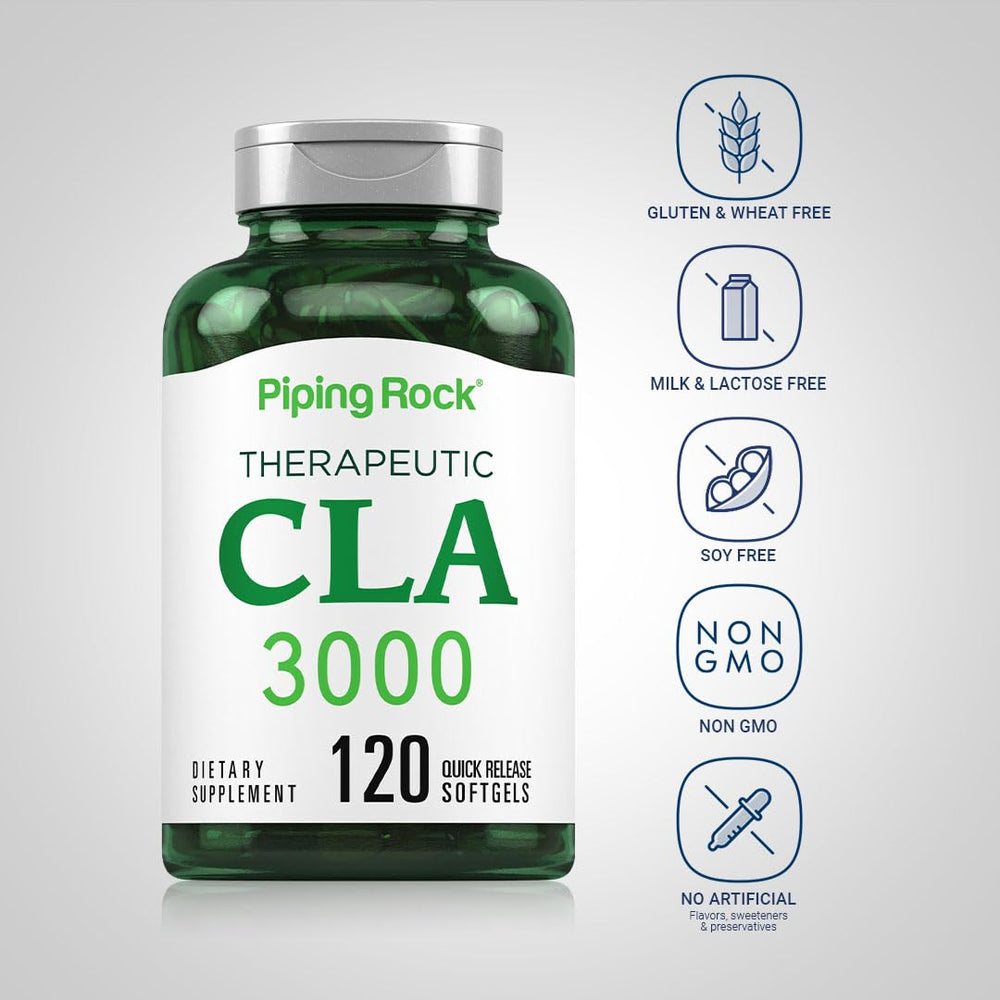 Piping Rock CLA softgels being poured for quick intake.