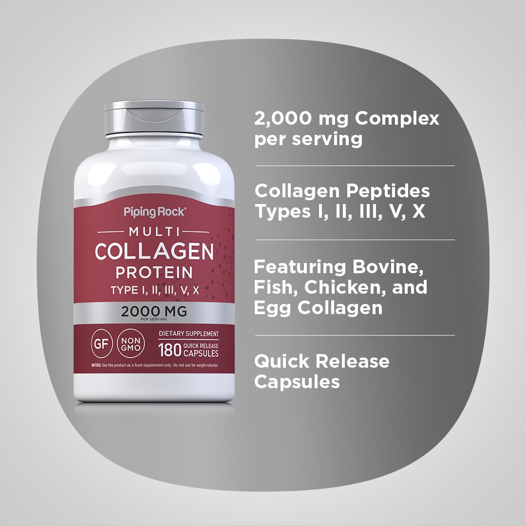 Piping Rock collagen sources bovine, fish, chicken, and egg.