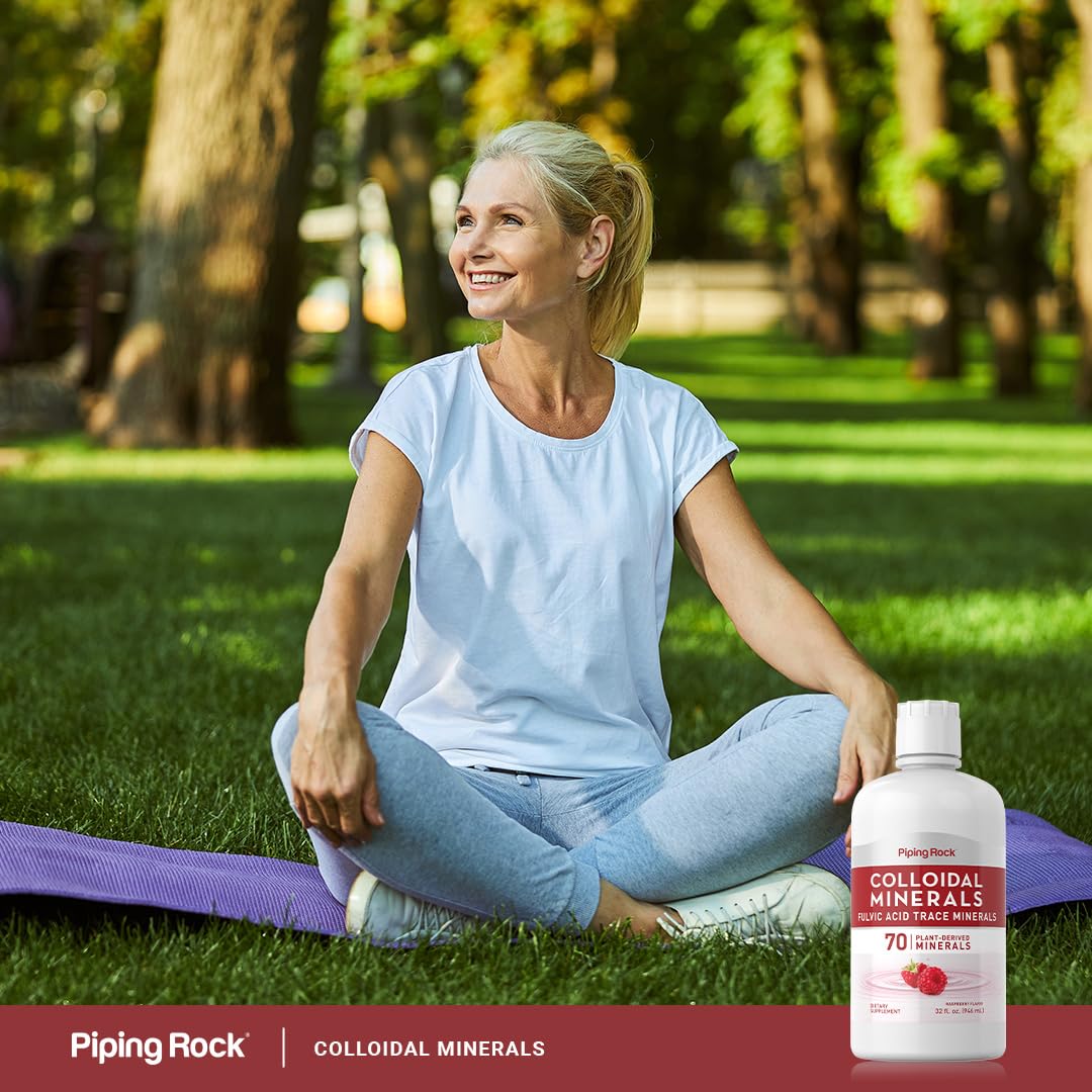 Piping Rock Colloidal Minerals bottle with raspberry flavor label for daily use.