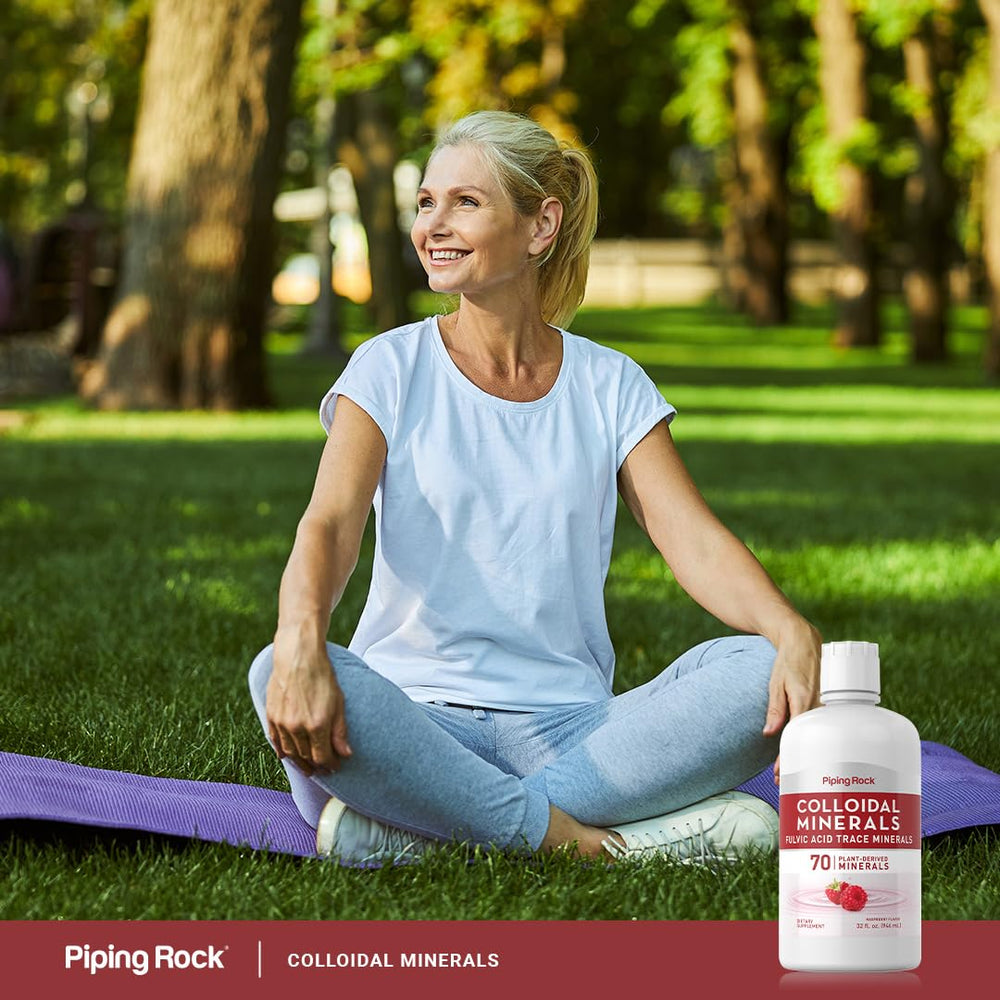 Piping Rock Colloidal Minerals bottle with raspberry flavor label for daily use.