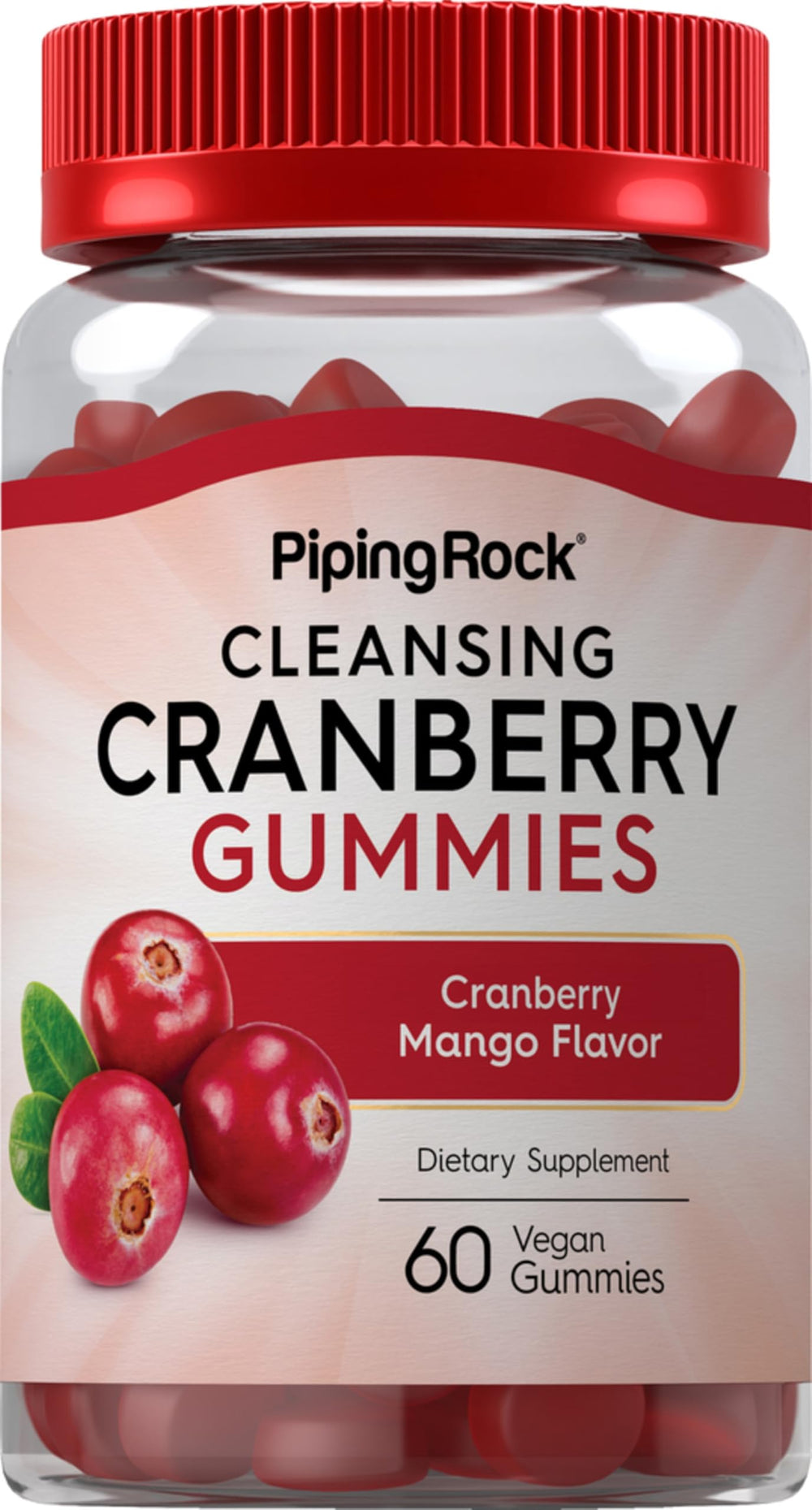 Piping Rock Cranberry Gummies bottle with mango flavor for daily cleansing support