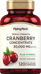 Piping Rock Cranberry Pills bottle front shows triple-strength cranberry extract for daily use.