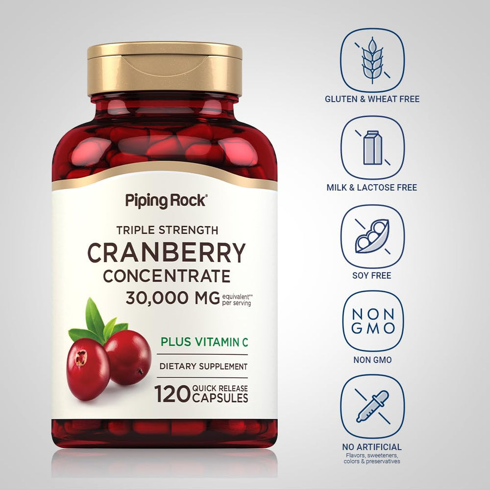 Piping Rock Cranberry Pills ingredients vitamin C emphasizes high-potency support.