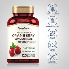 Piping Rock Cranberry Pills ingredients vitamin C emphasizes high-potency support.