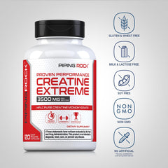 Piping Rock creatine monohydrate closeup highlighting micronized powder for smooth mixing.