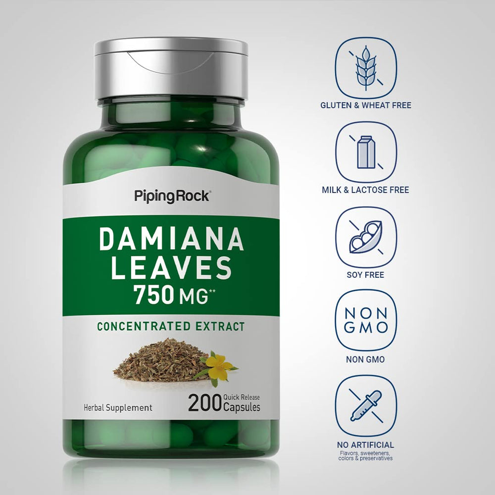 Piping Rock Damiana Leaf Capsules closeup of capsules for quick-release use