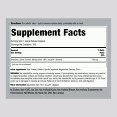 Piping Rock Damiana Leaf Capsules packaging highlighting non-GMO and gluten-free features