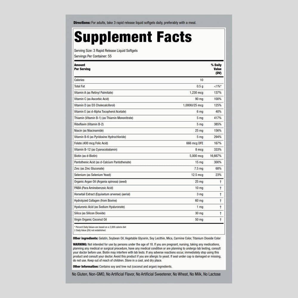 Etiqueta de Piping Rock sin OGM y libre de gluten en el frasco.
