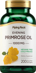 Piping Rock Evening Primrose Oil Softgels bottle shows 1000mg capsules for daily wellness