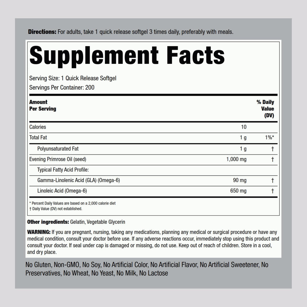 Piping Rock Evening Primrose Oil Softgels 200-pill count for long-term convenience