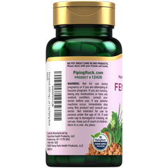 Piping Rock Fenugreek Capsules bottle back, clear ingredient details.