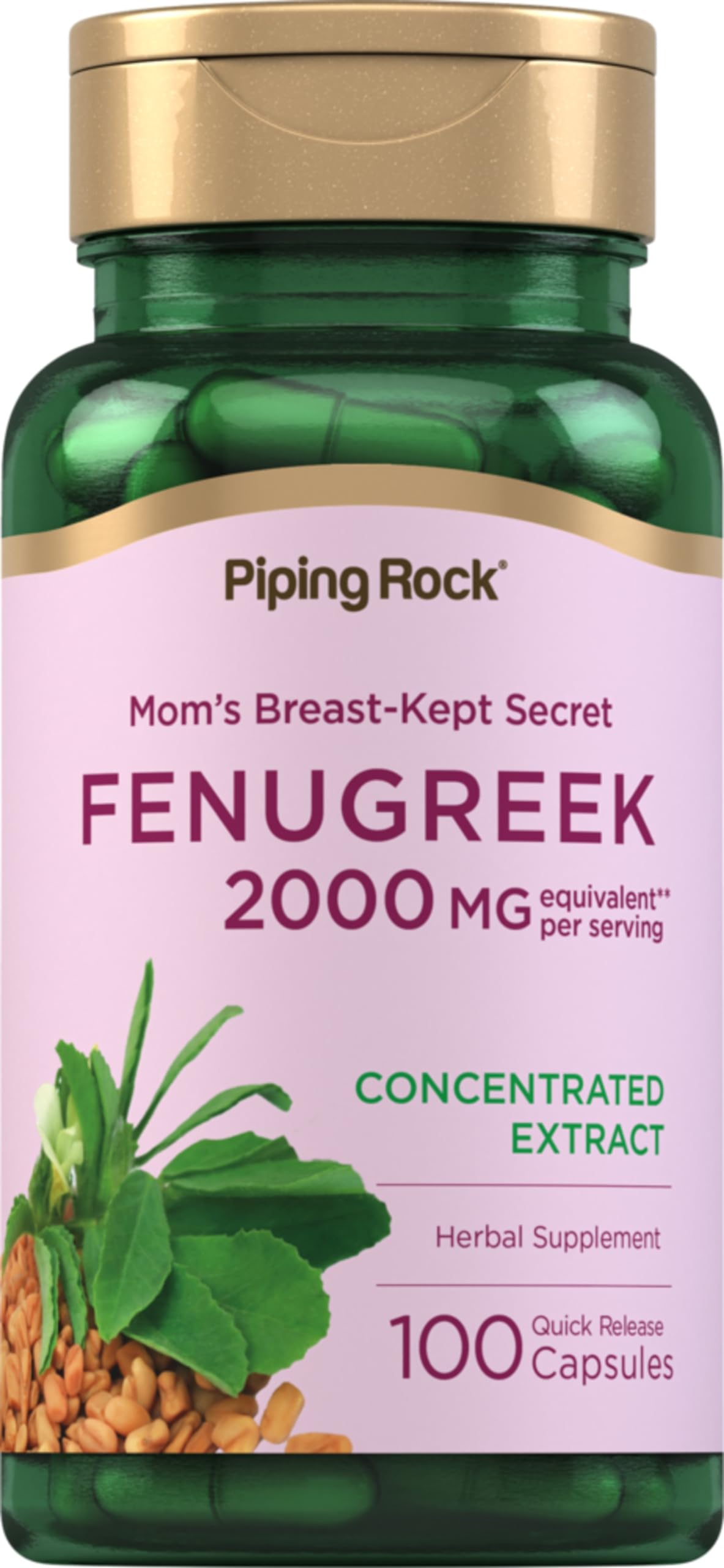 Piping Rock Fenugreek Capsules bottle front, convenient daily supplement.