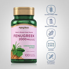 Close-up of Piping Rock Fenugreek Capsules, smooth quick-release design.