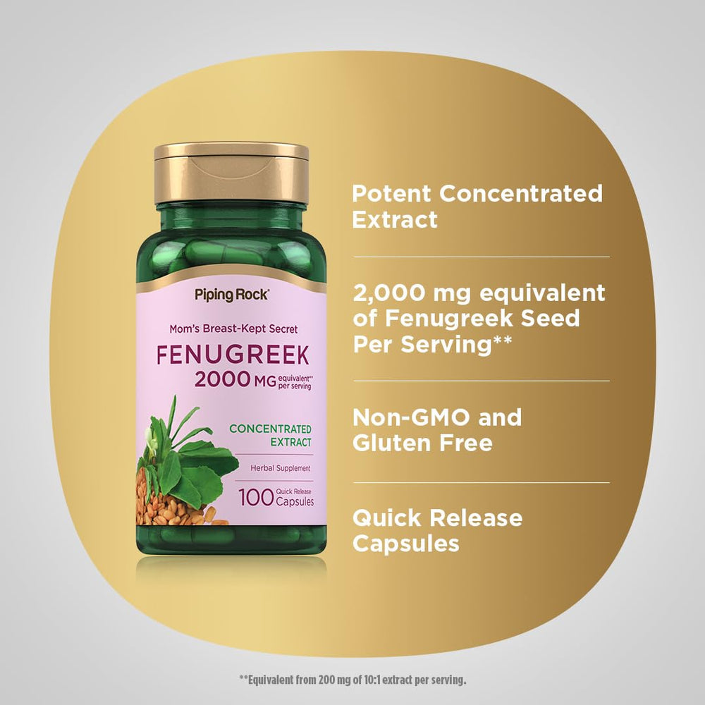 Piping Rock Fenugreek packaging box, compact and travel-friendly.