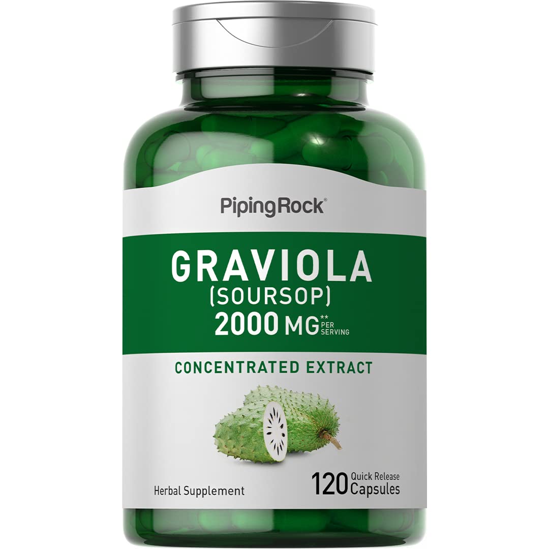 Piping Rock Graviola capsules bottle front, convenient daily supplement.