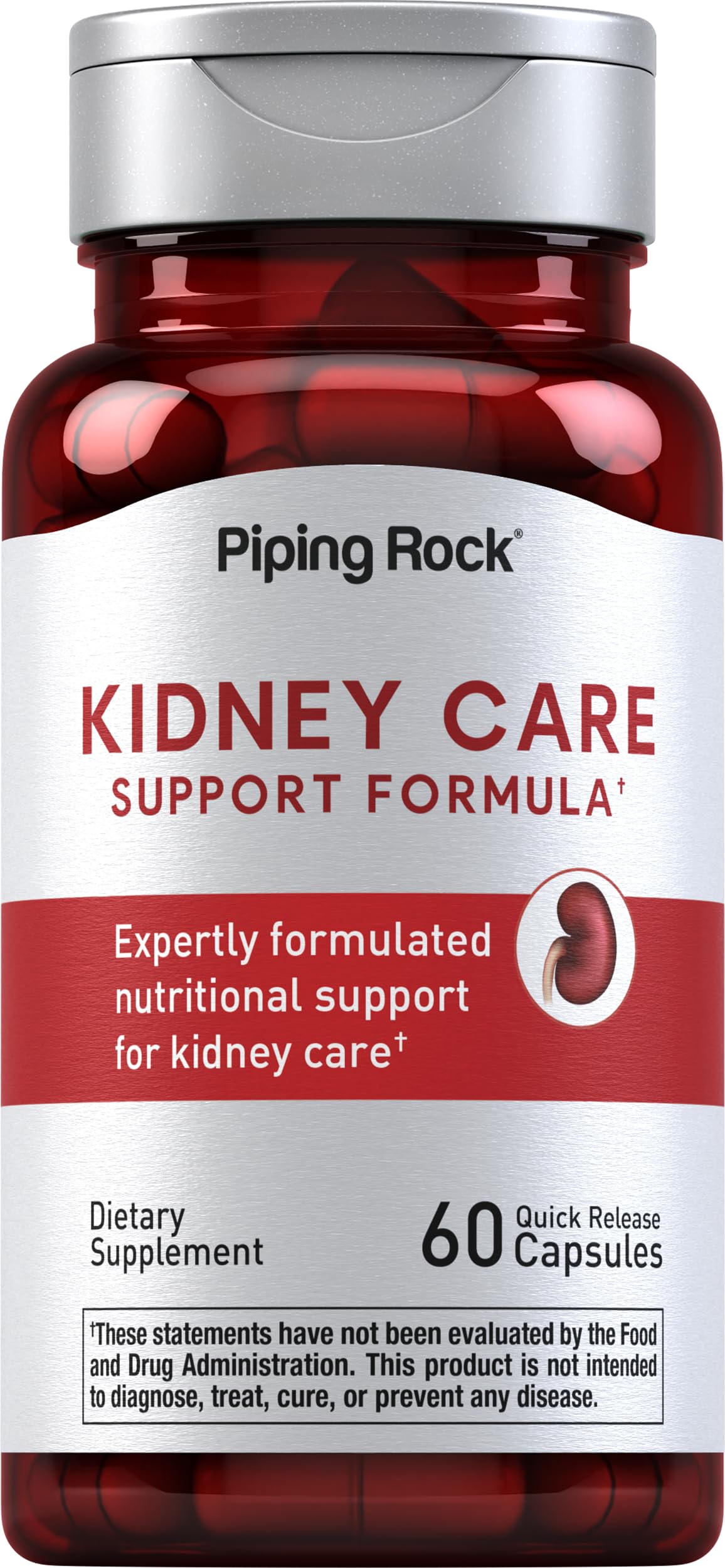 Piping Rock Kidney Support bottle shown with 60 capsules for daily use