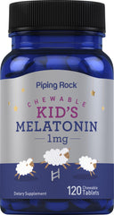 Piping Rock Kids Melatonin 1mg bottle with chewables for gentle nightly support.