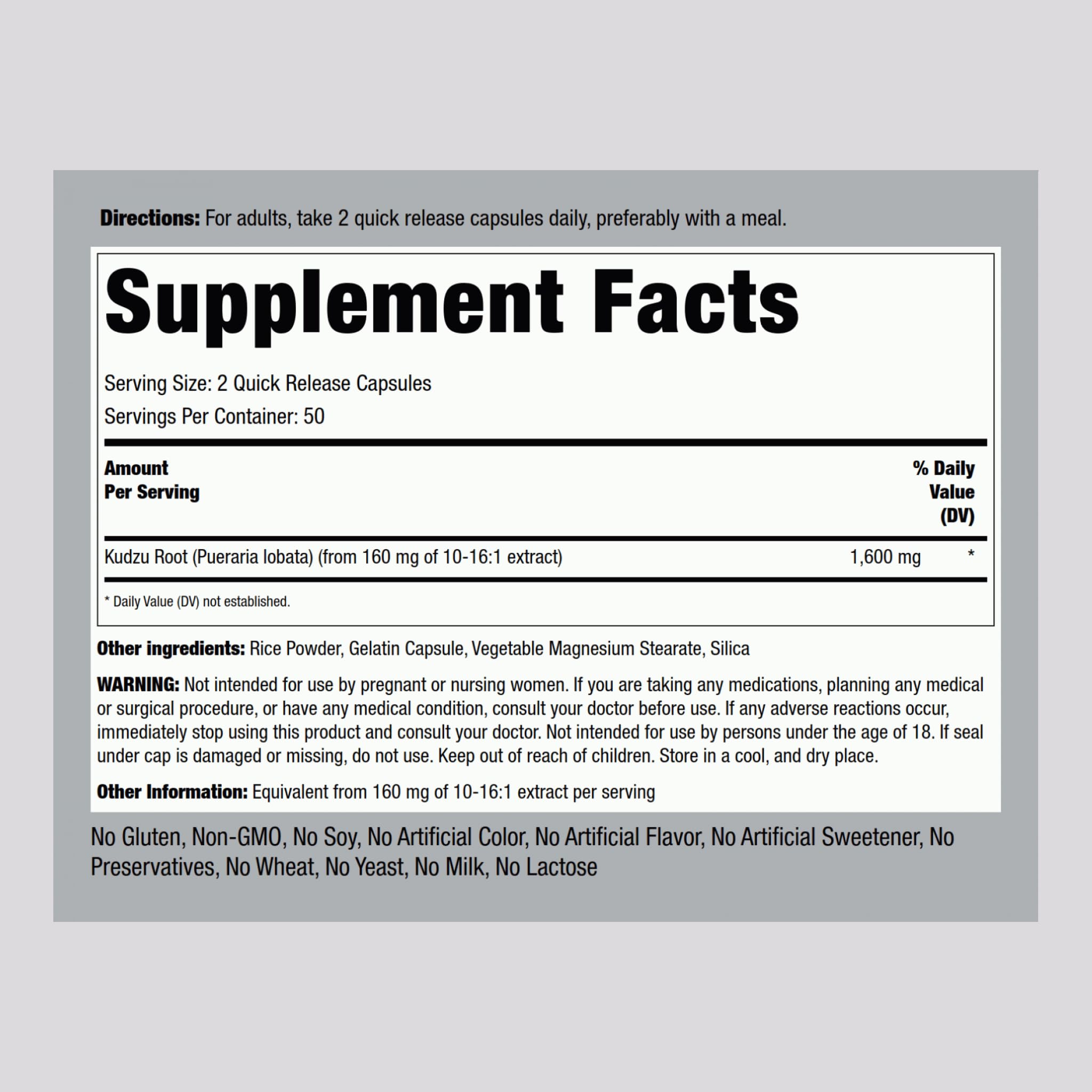 Piping Rock Kudzu Root capsules quick-release for easy daily dosing