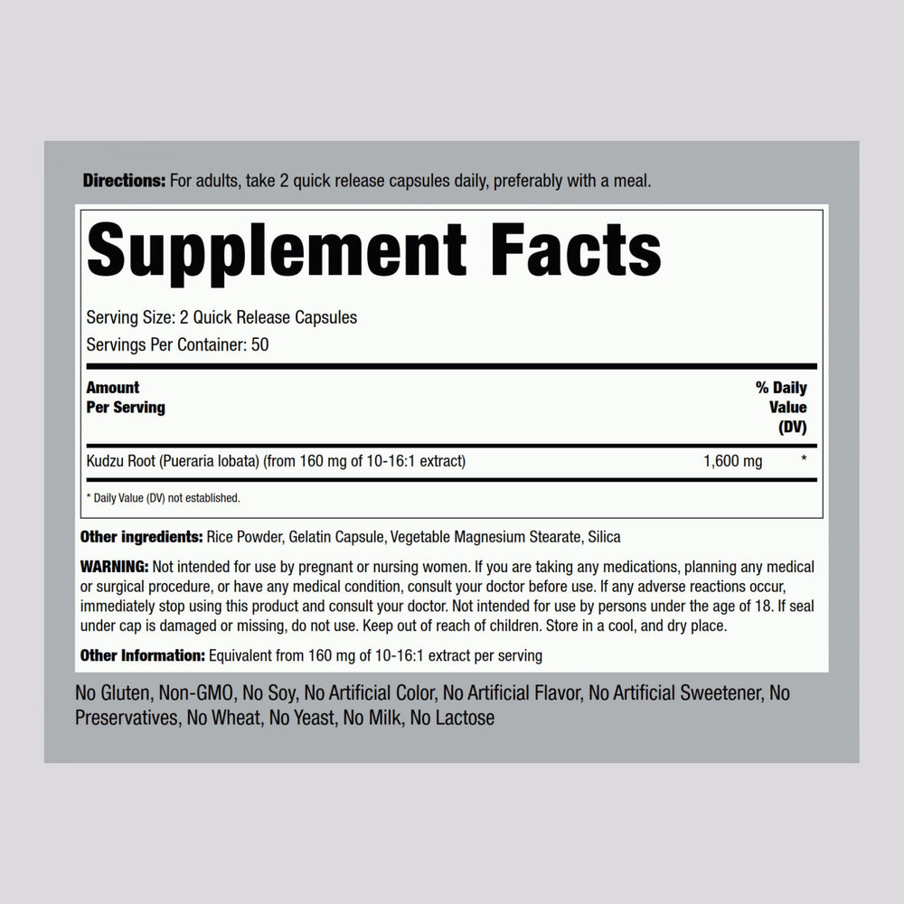 Piping Rock Kudzu Root capsules quick-release for easy daily dosing