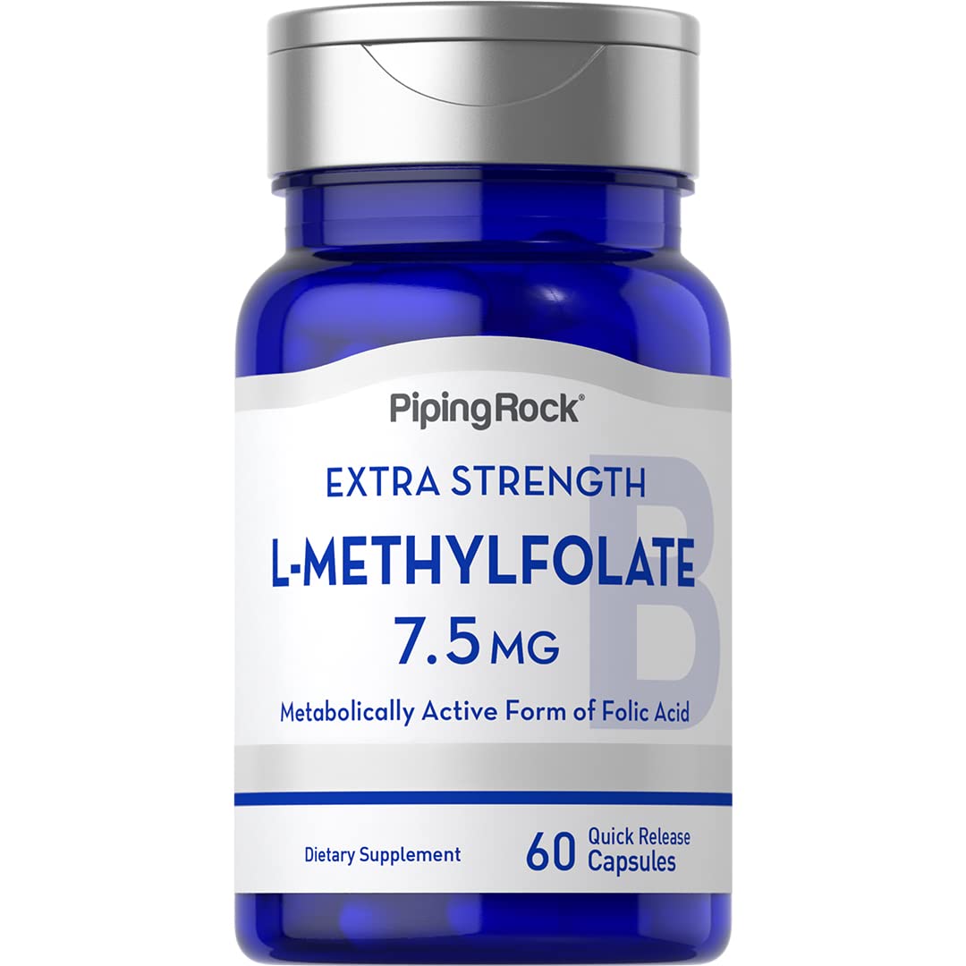 Piping Rock L-Methylfolate bottle with capsules for active folate support