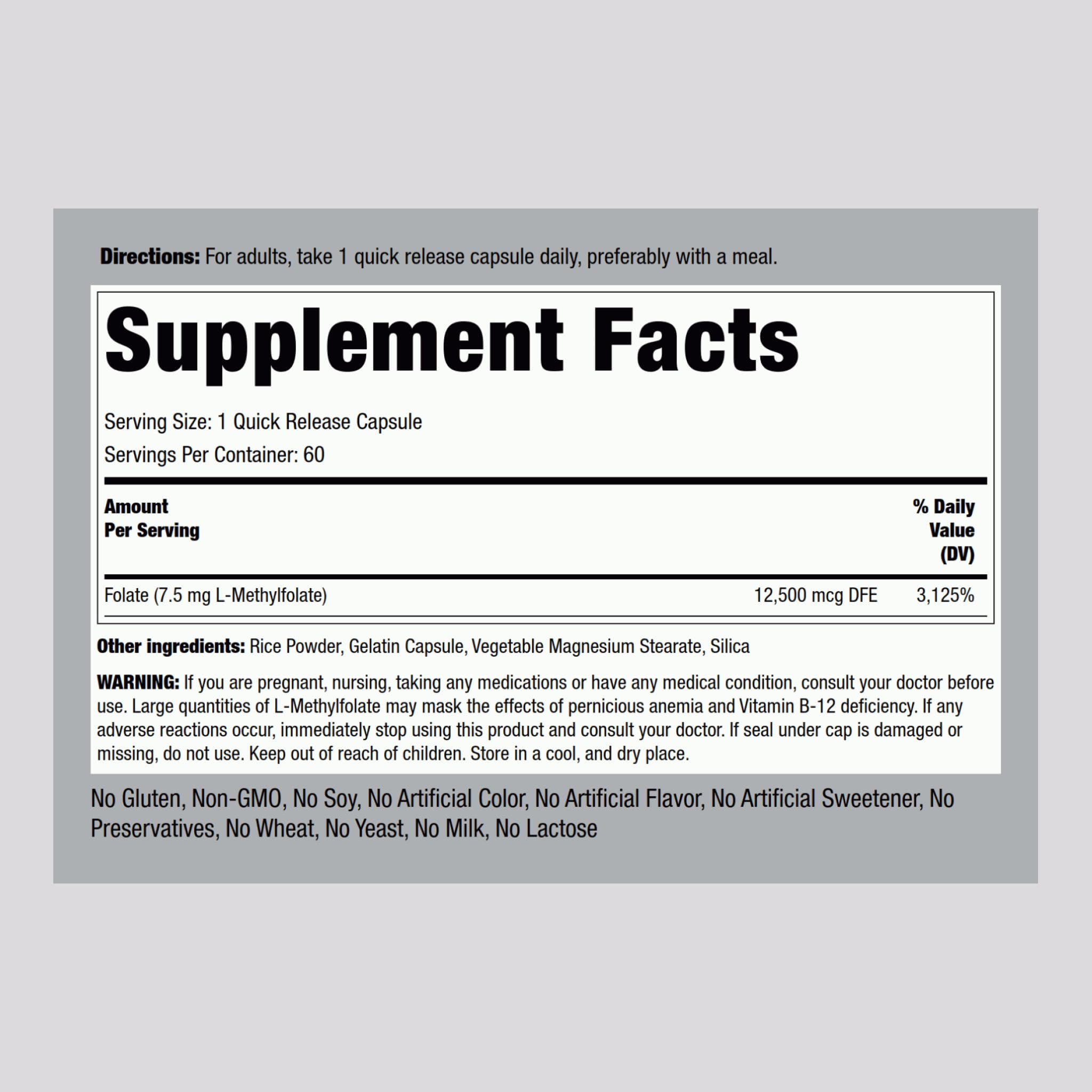 Piping Rock L-Methylfolate capsules shown on label for daily wellness