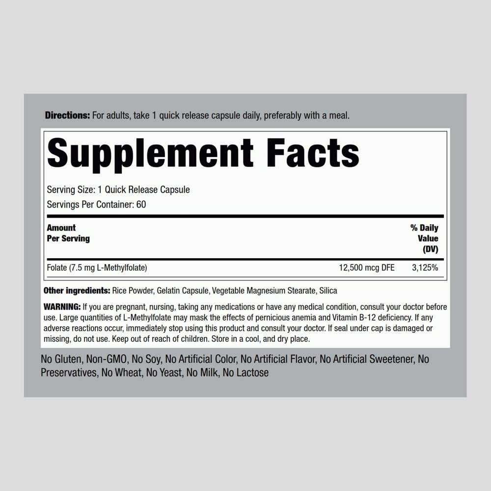 Piping Rock L-Methylfolate capsules shown on label for daily wellness