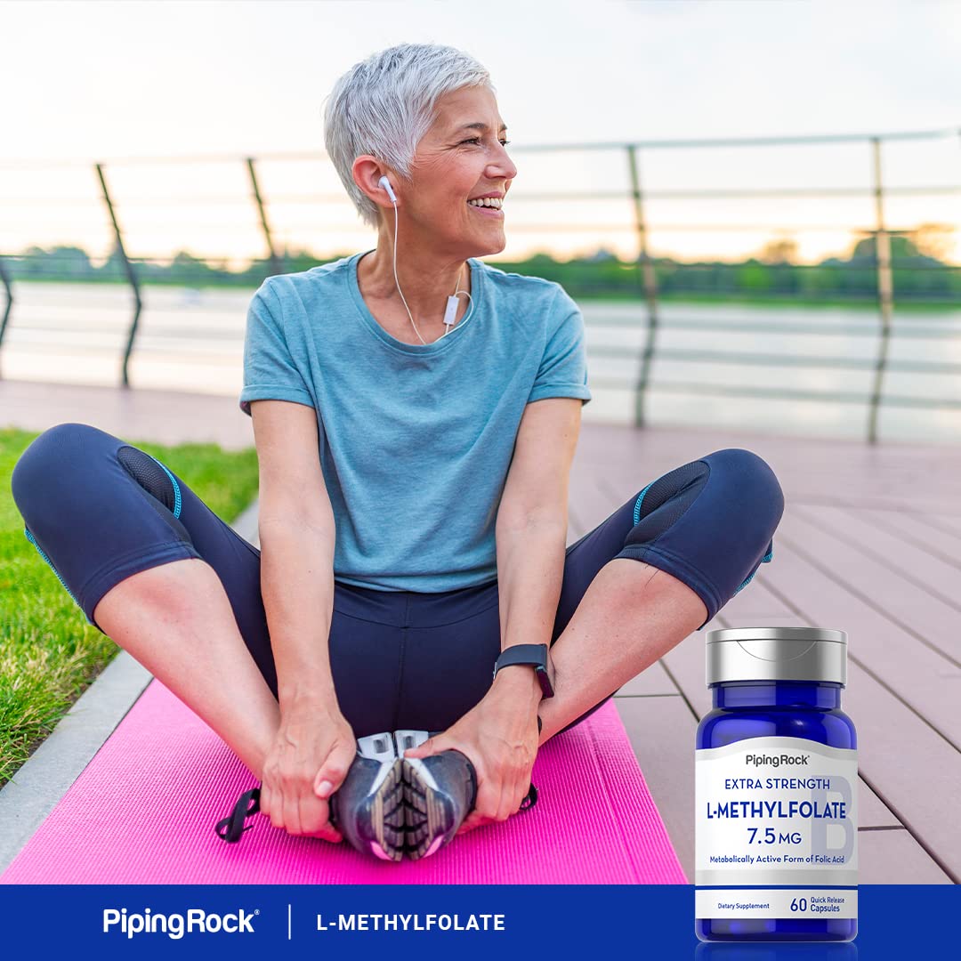 Piping Rock L-Methylfolate serving info on packaging and bottle