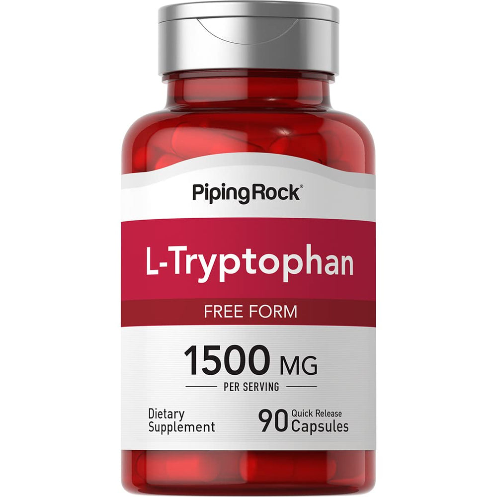 Piping Rock L-Tryptophan 1500 mg bottle front view shows compact capsules.