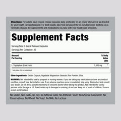 Piping Rock L-Tryptophan 1500 mg capsules close-up highlights quick-release design.