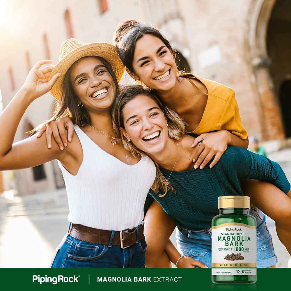 Piping Rock Magnolia Bark Extract non-GMO and gluten-free packaging.