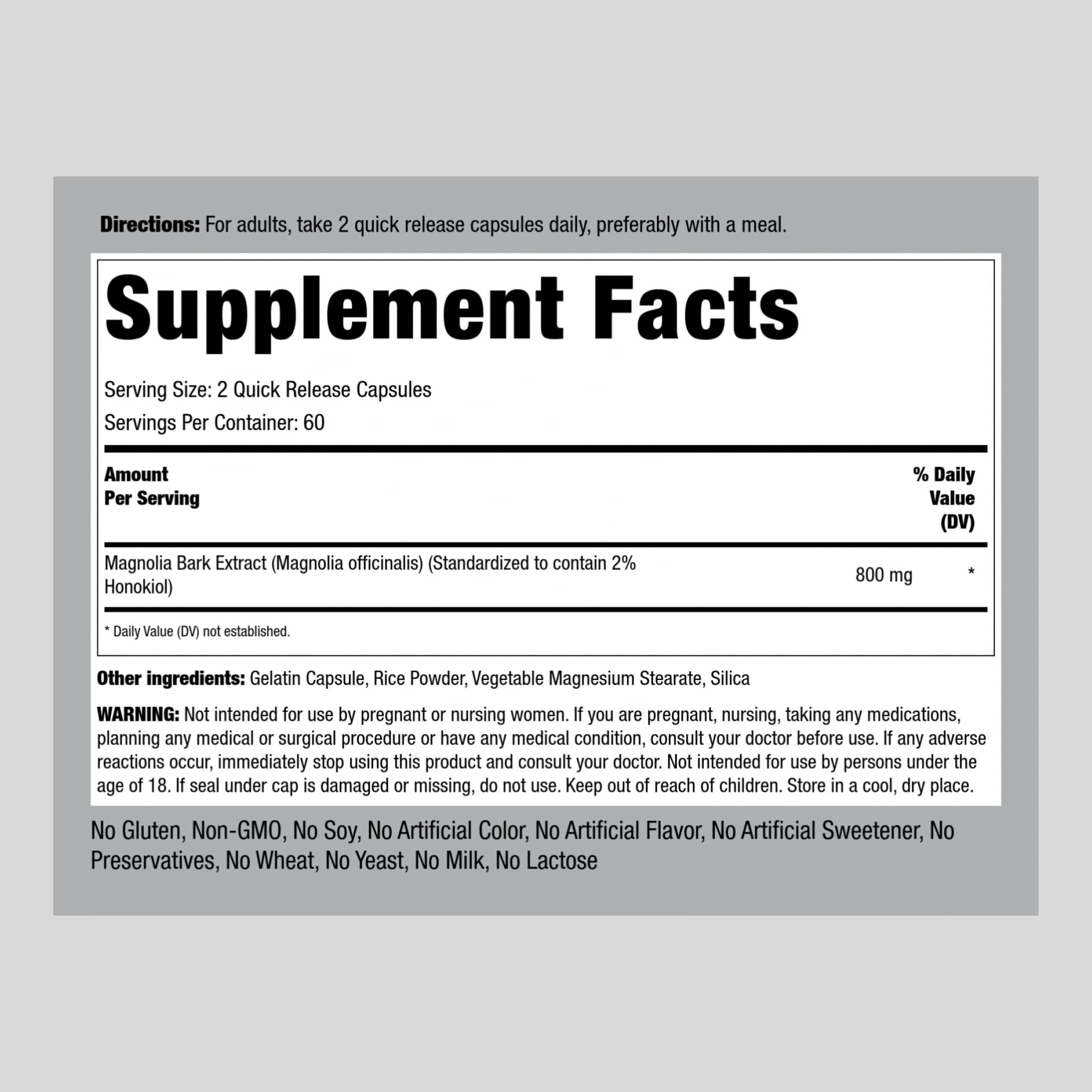 Piping Rock Magnolia Bark Extract capsules close-up highlights quick-release design.