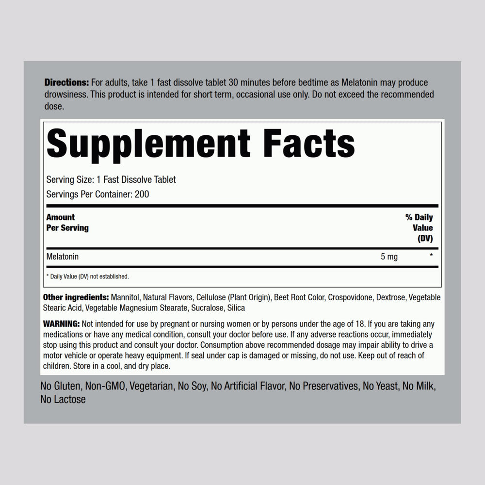 Piping Rock Melatonin bottle front view shows berry labeling.