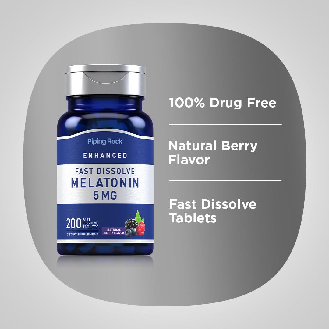 Piping Rock Melatonin easy-swallow tablets designed for nightly use.