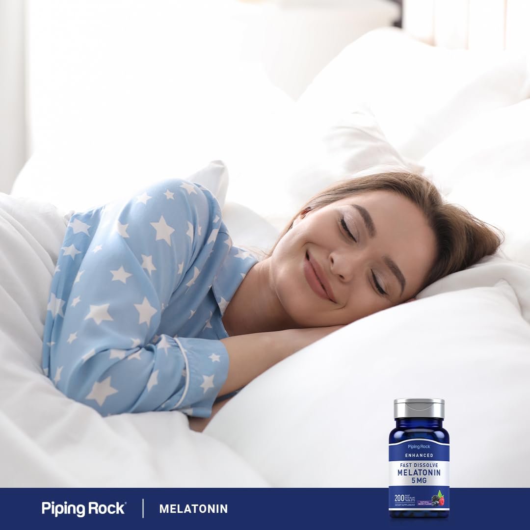 Piping Rock Melatonin non-GMO gluten-free label highlights purity.