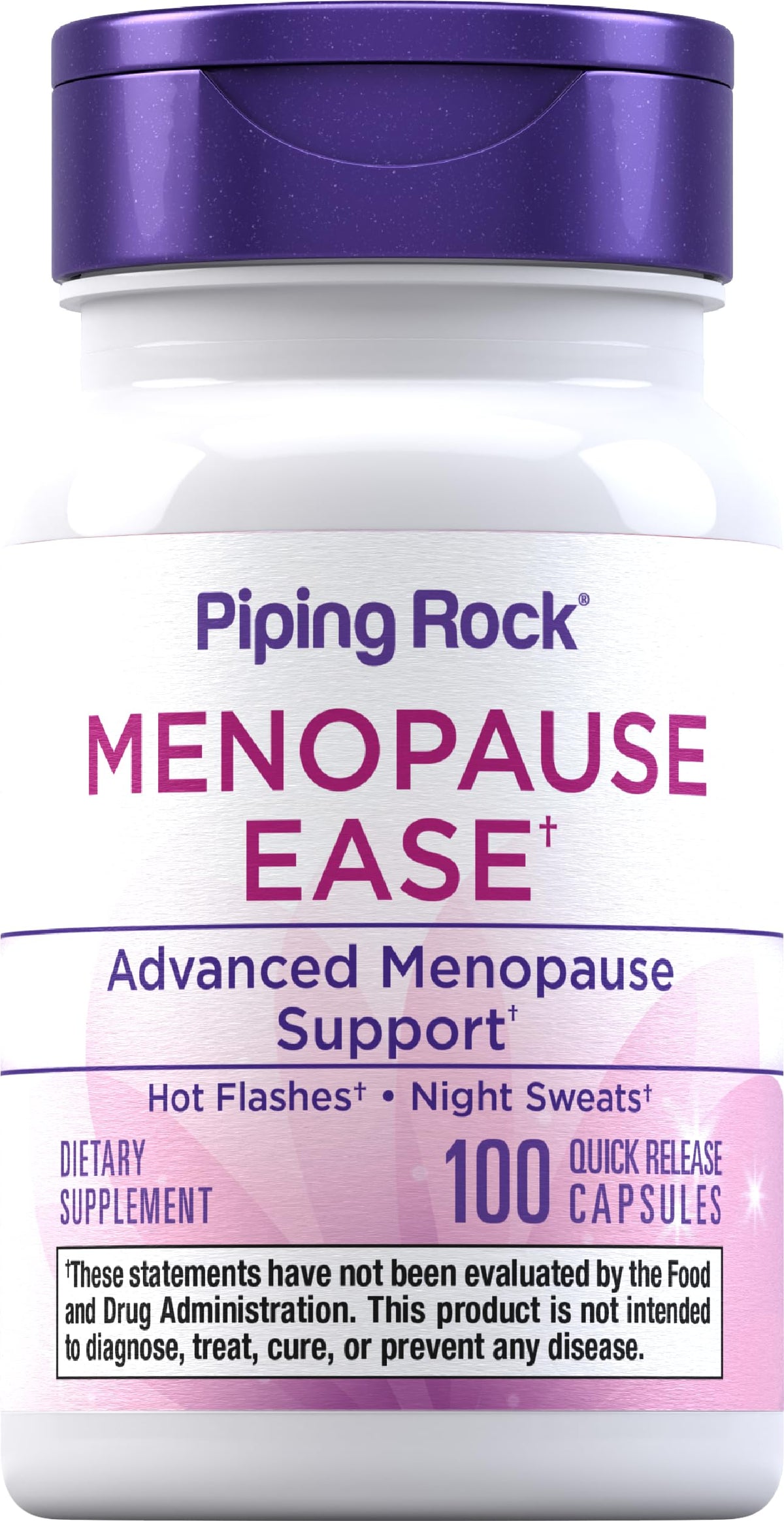 Piping Rock Menopause bottle front showing non-GMO and gluten-free labeling.