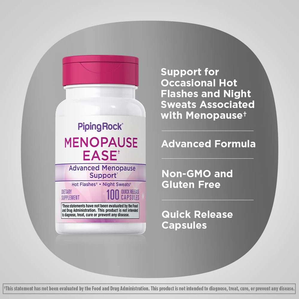 Piping Rock Menopause ingredients label details Black Cohosh, Red Clover, and Chasteberry components.