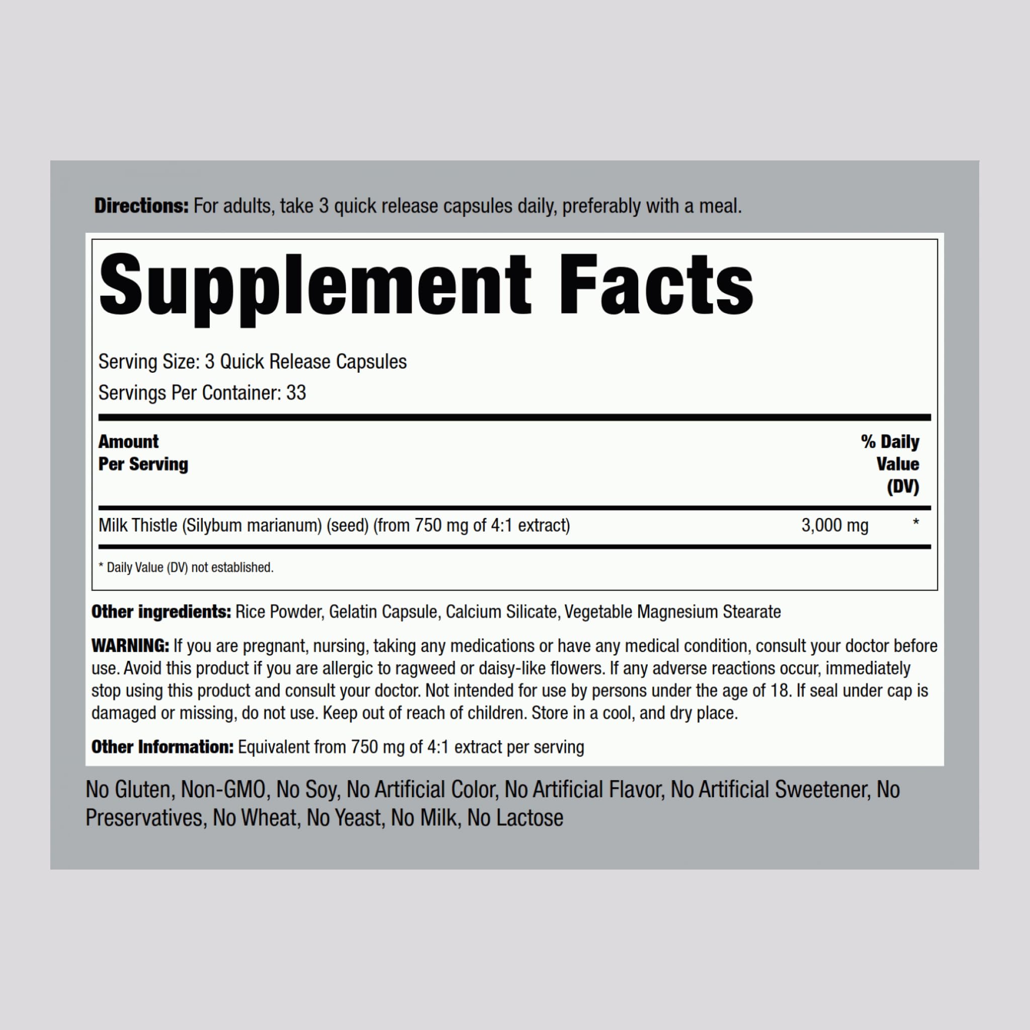 Piping Rock Milk Thistle 3000mg capsules shown for on the go daily support.