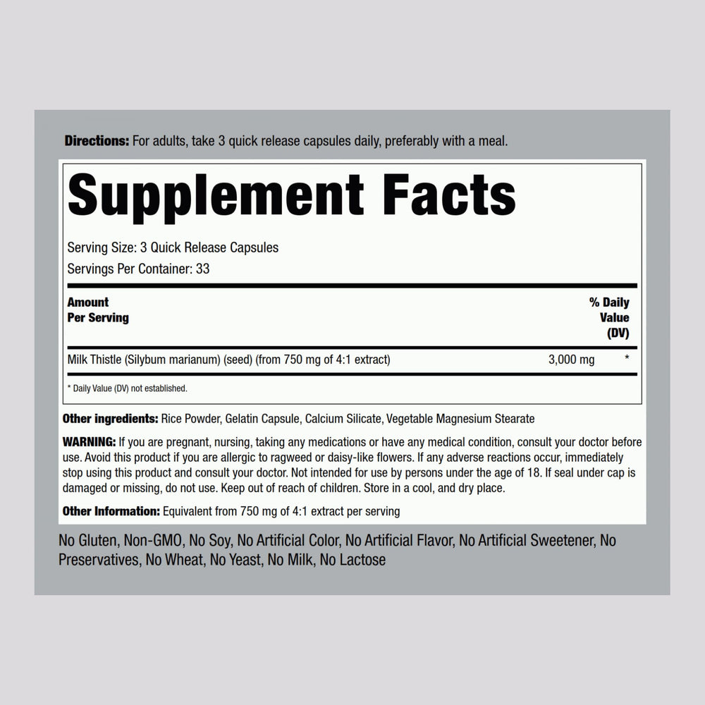 Piping Rock Milk Thistle 3000mg capsules shown for on the go daily support.