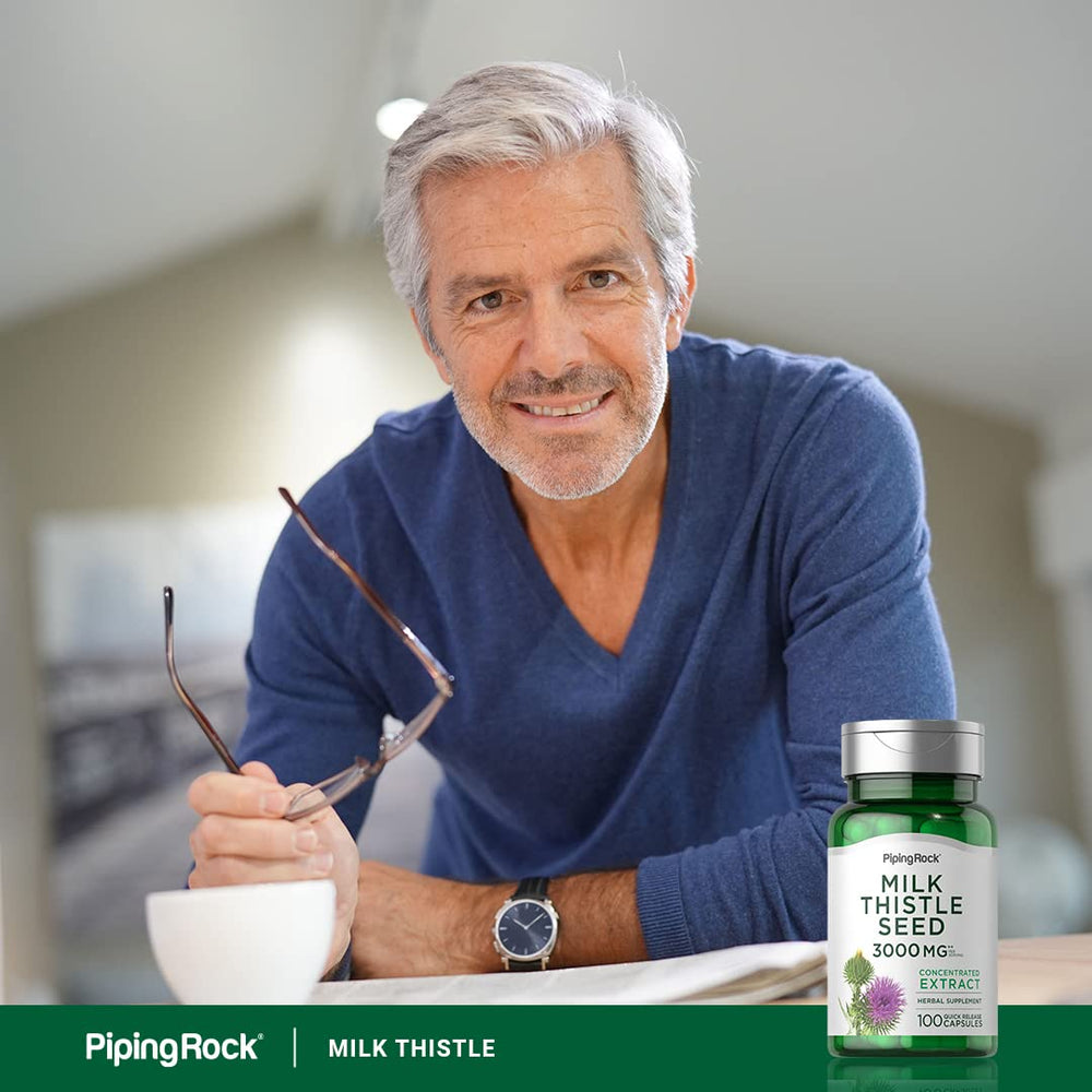 Piping Rock Milk Thistle 3000mg dispensing bottle makes it easy to take daily.