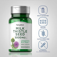 Piping Rock Milk Thistle 3000mg label closeup highlights the premium formula for daily use.