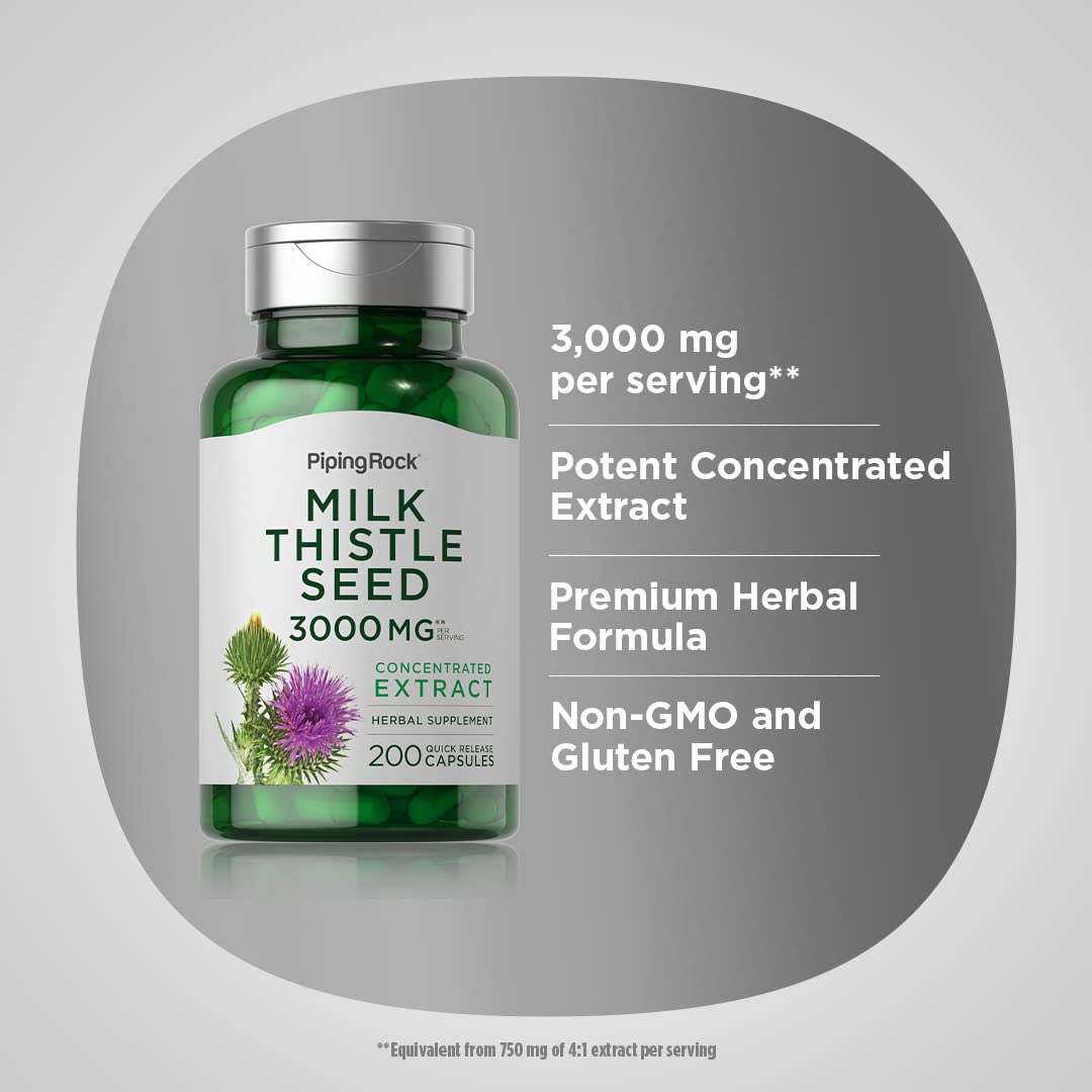 Piping Rock Milk Thistle ingredients shown in premium herbal extract form.