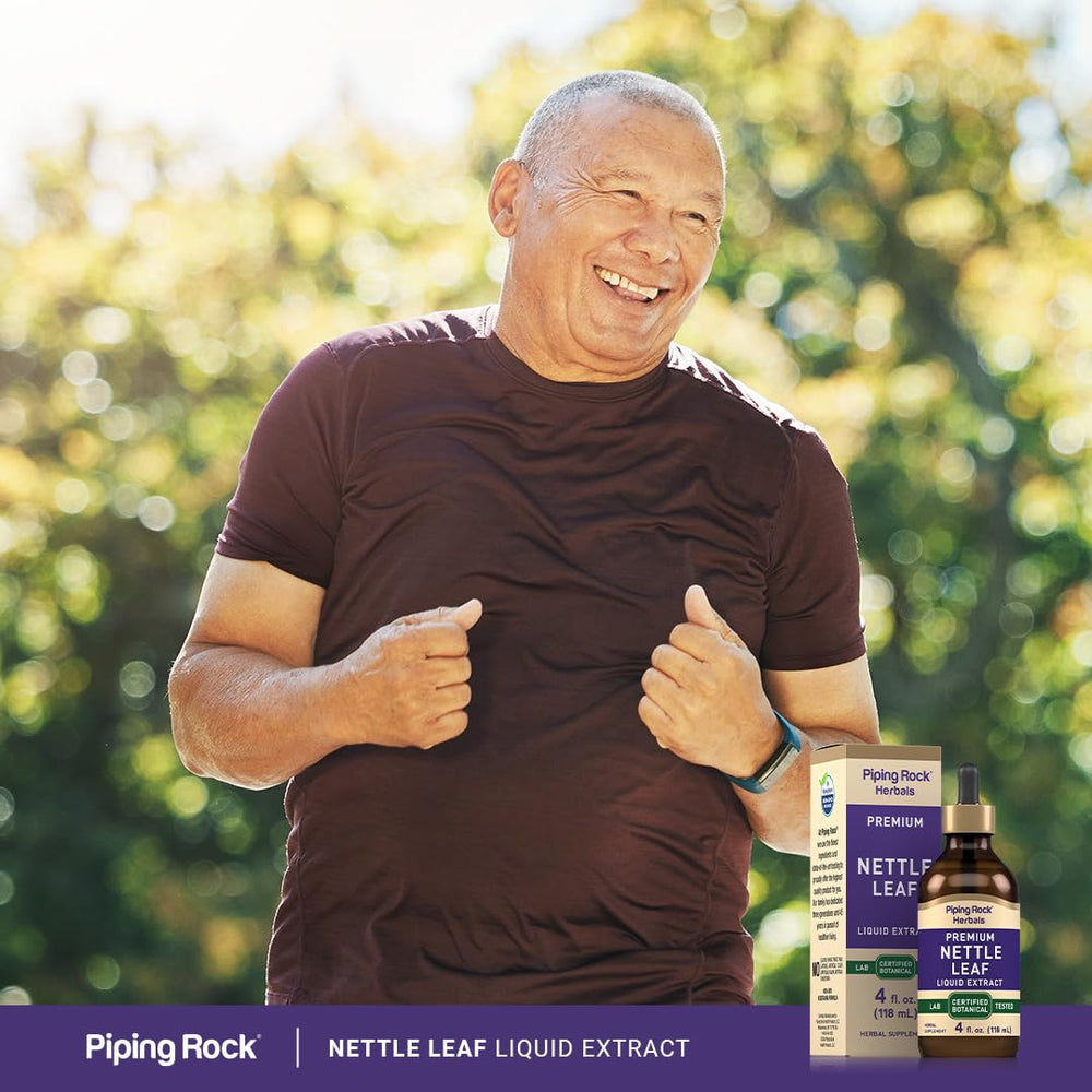 Piping Rock Nettle Leaf Extract packaging box highlights alcohol-free features.