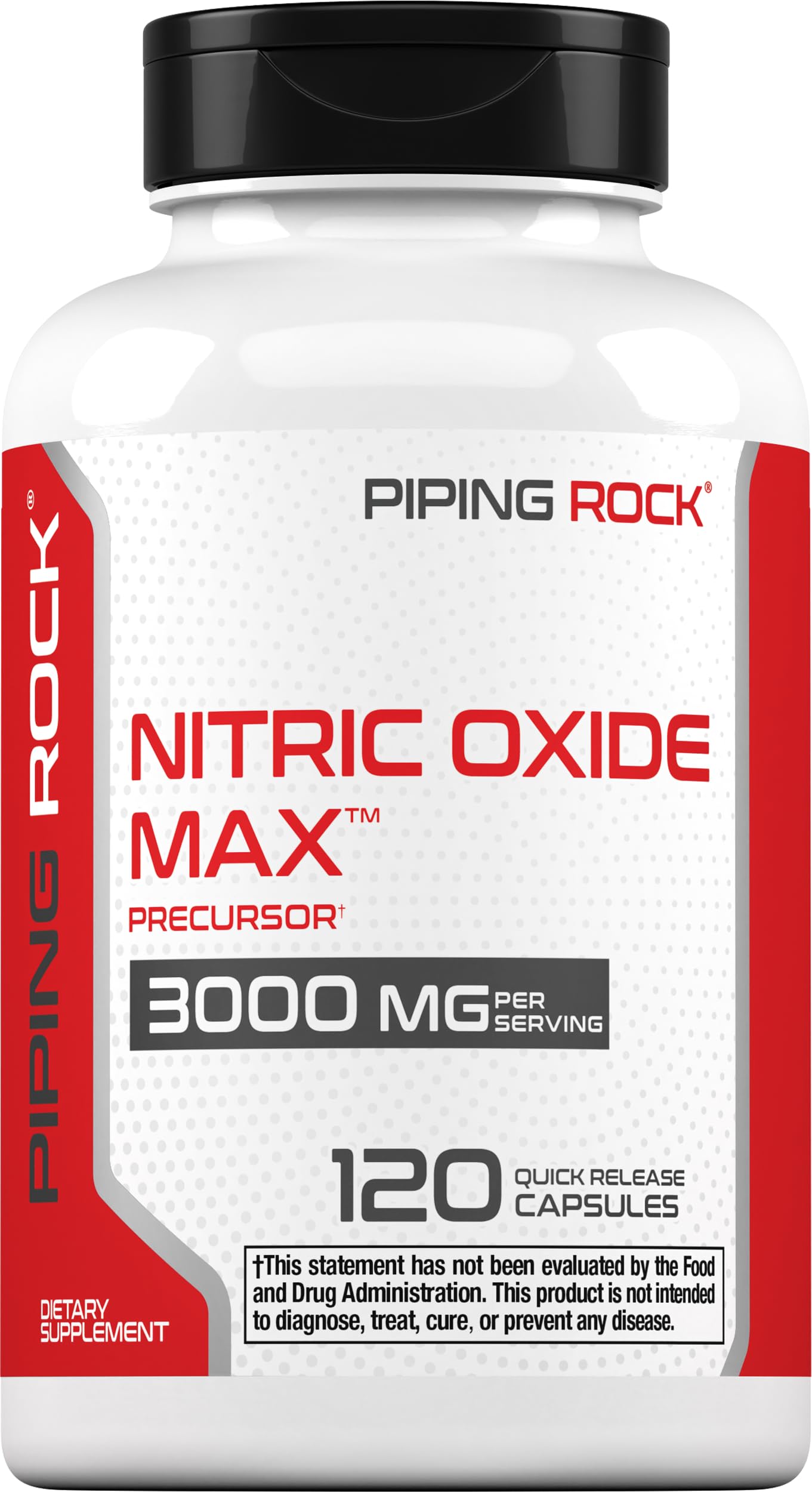 Piping Rock nitric oxide bottle—daily wellness support at a glance.