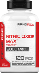 Piping Rock nitric oxide bottle—daily wellness support at a glance.