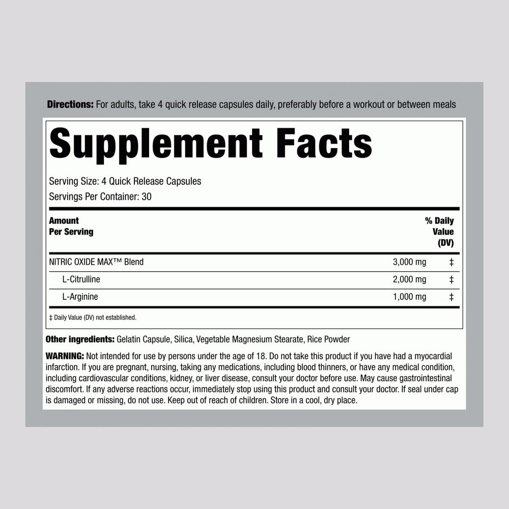 Piping Rock nitric oxide capsules—easy quick-release capsules for workouts.