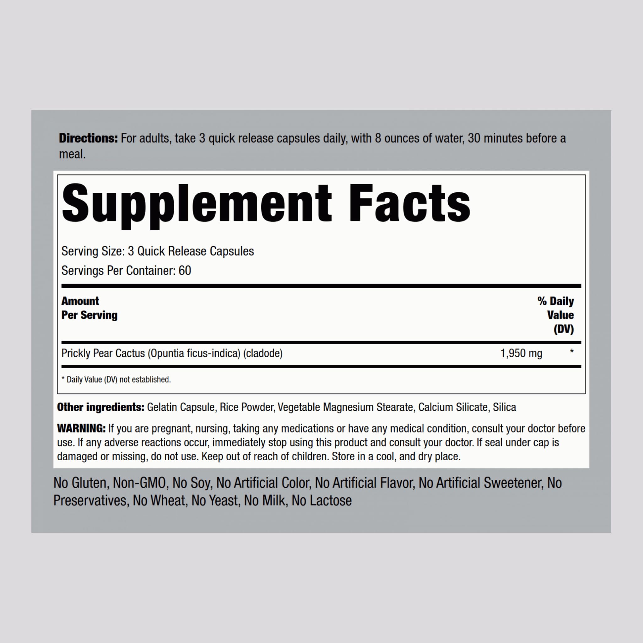 Piping Rock Nopal capsules close-up highlighting easy-to-swallow quick-release capsules.