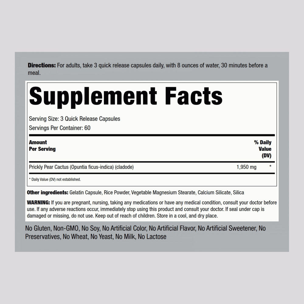 Piping Rock Nopal capsules close-up highlighting easy-to-swallow quick-release capsules.