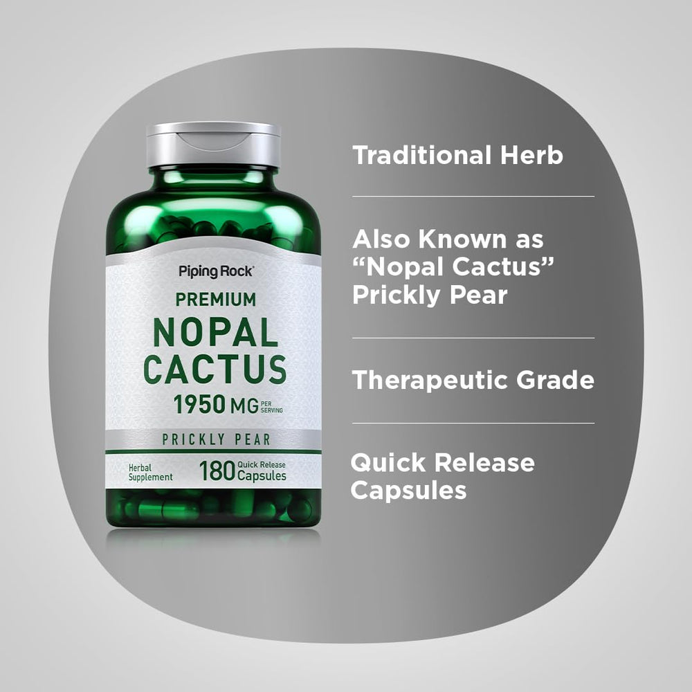 Piping Rock Nopal Non-GMO gluten-free badge emphasizes dietary compatibility.