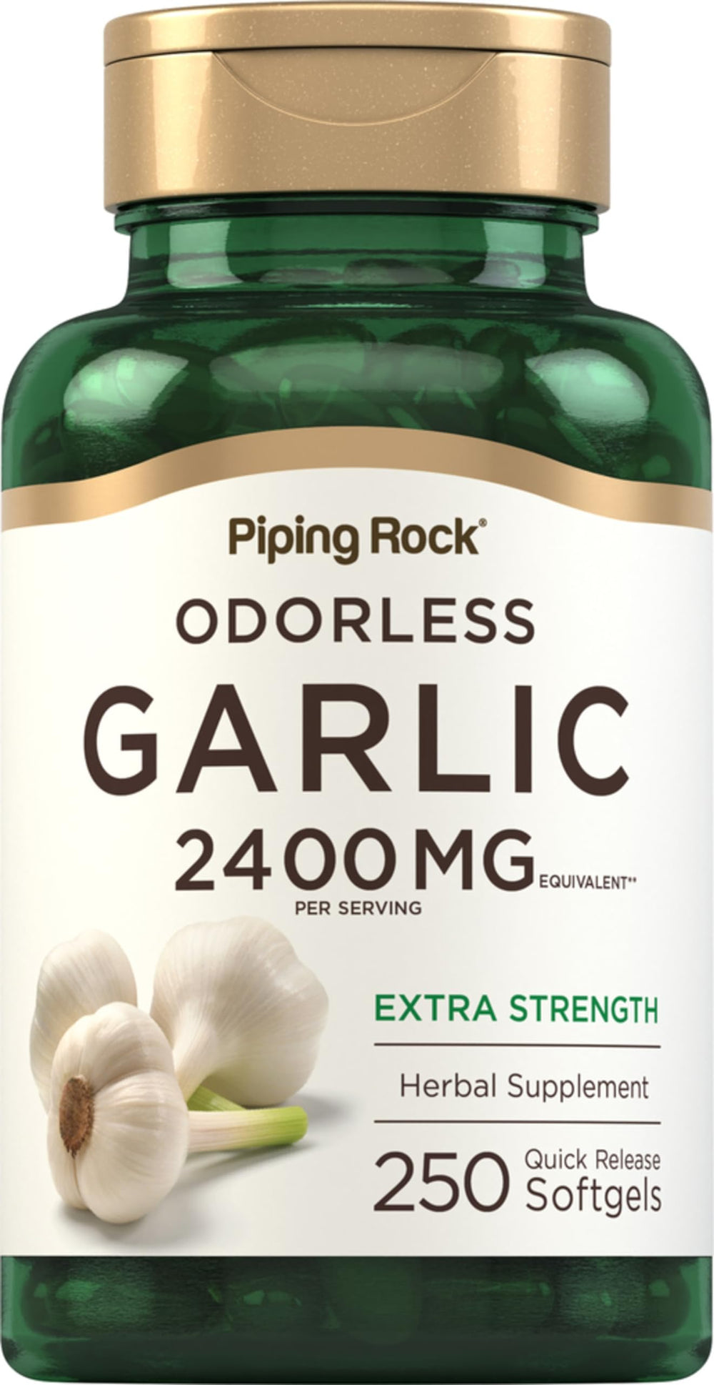 Piping Rock Odorless Garlic bottle front with high-potency 2400mg formula.